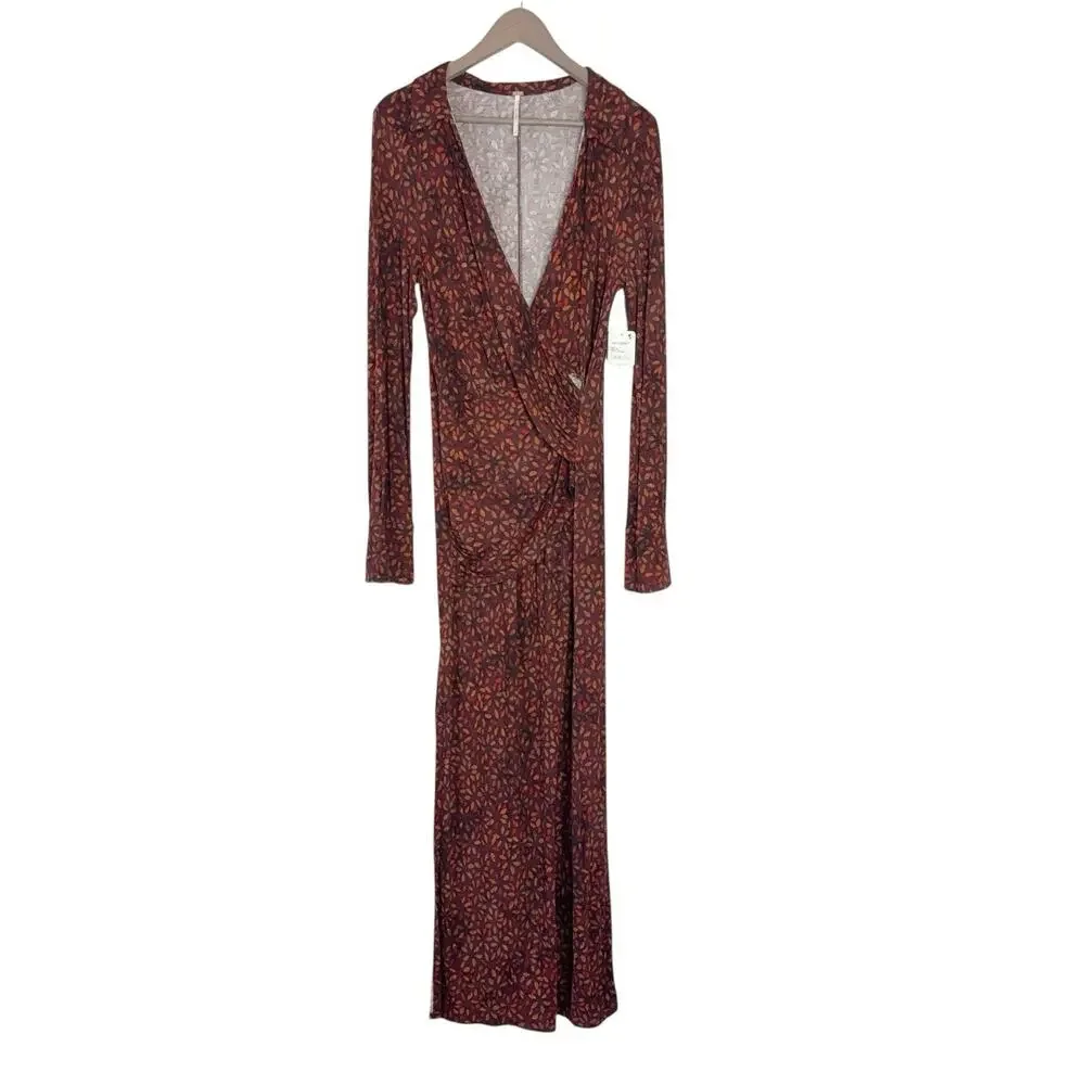 NWT Free People Jersey Knit Stretch Shayla Faux Wrap Dress Women's Size Large